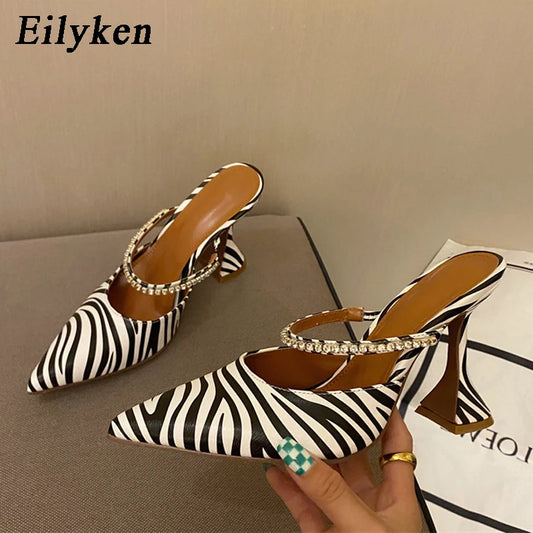 2025 New Zebra Women Pumps Fashion Crystal Slingback High Heels Party Strange Style Wedding Bride Shoes Size 35-41