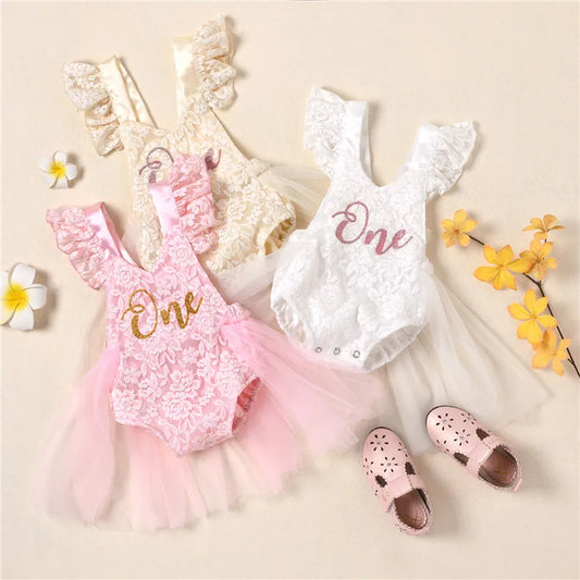 0-24M Baby Girls Romper Dress With Mesh Stitching Princess Party Dress For Newborn Girls First Birthday Summer Costume Jumpsuits